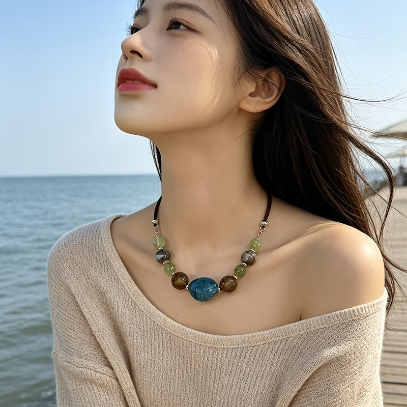Boho Teal Stone Beaded Necklace