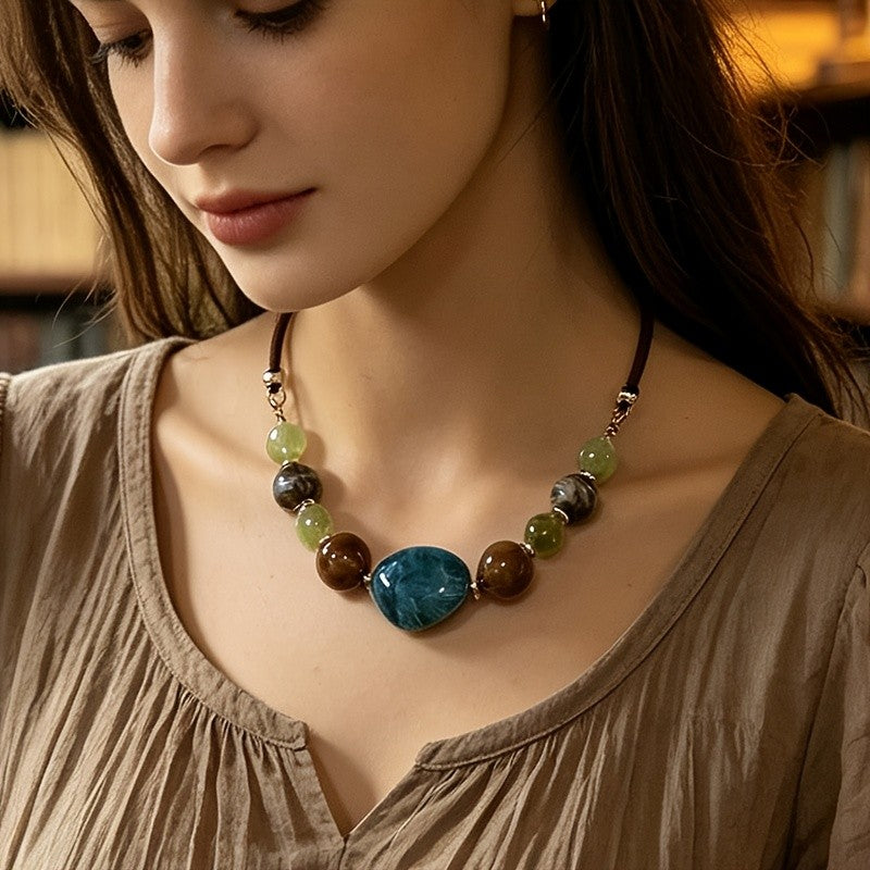 Boho Teal Stone Beaded Necklace