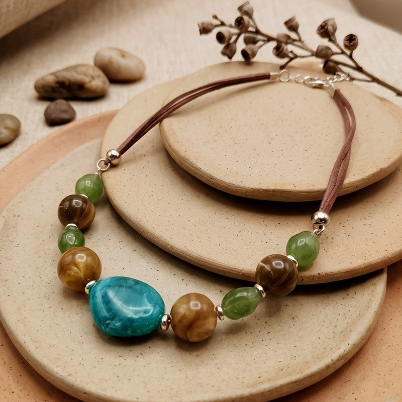 Boho Teal Stone Beaded Necklace