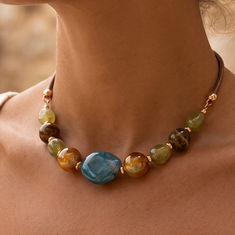 Boho Teal Stone Beaded Necklace