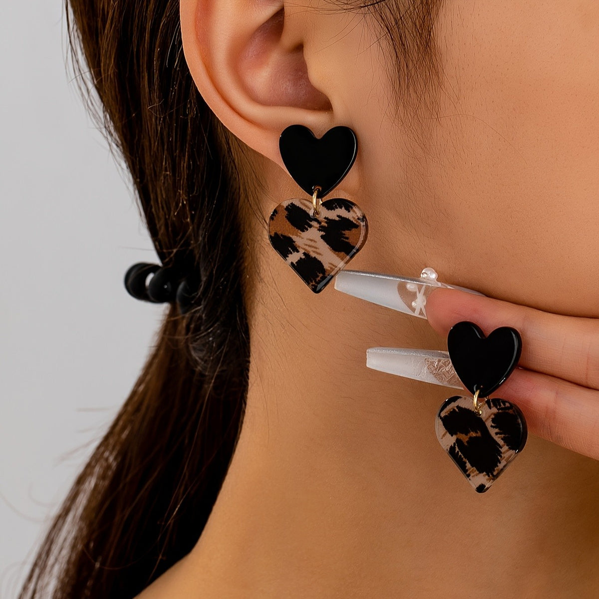 Vintage Leopard Print Acrylic Heart Earrings