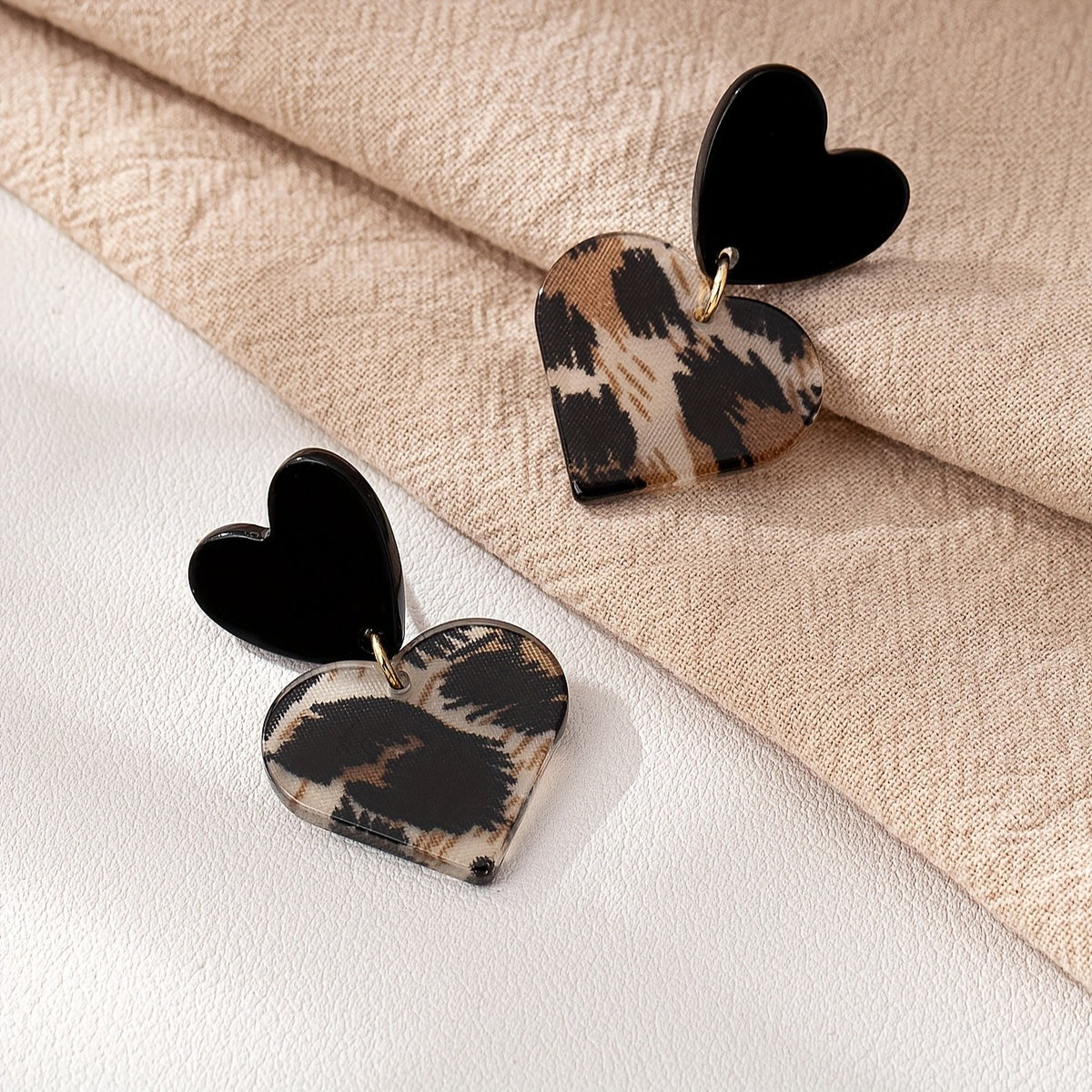 Vintage Leopard Print Acrylic Heart Earrings