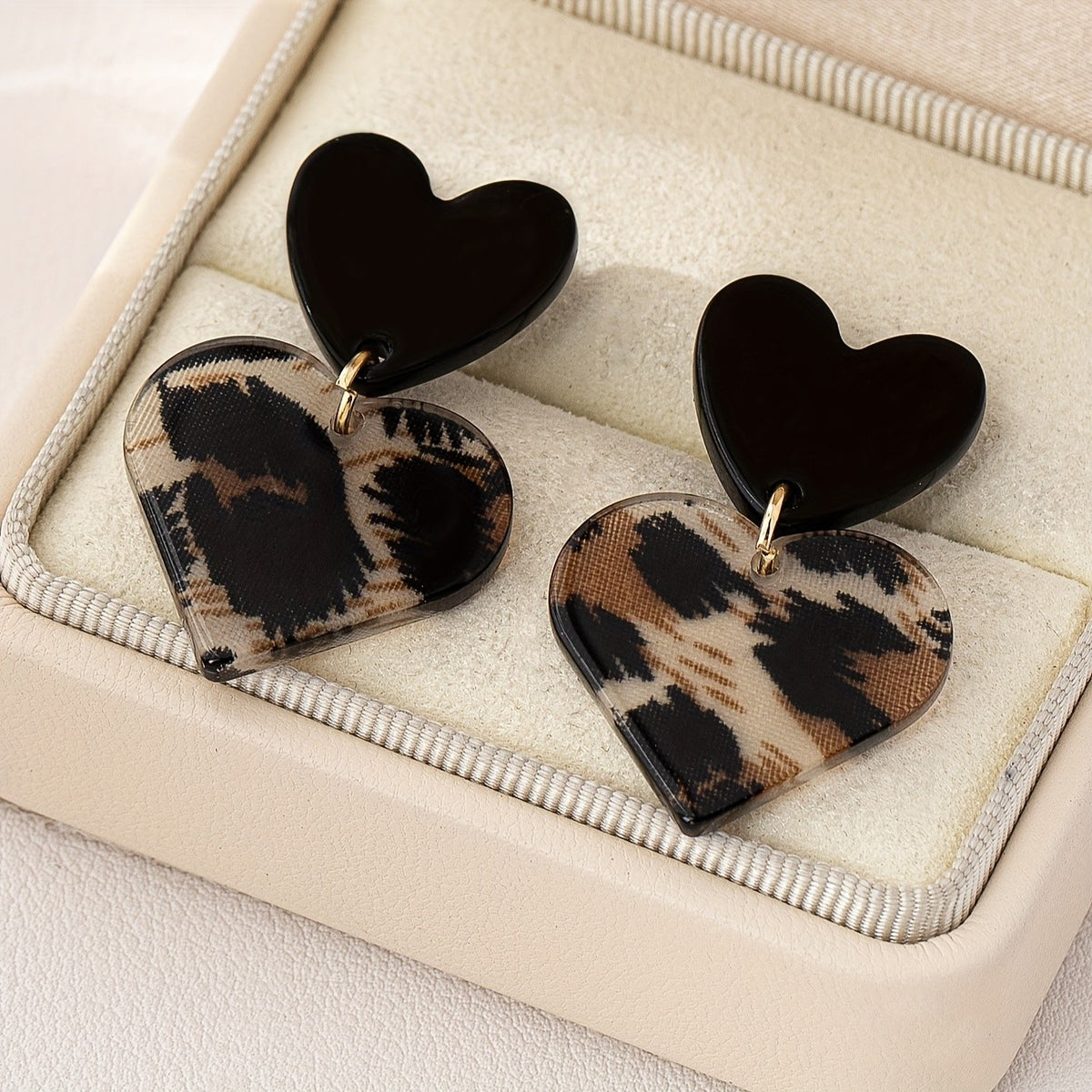 Vintage Leopard Print Acrylic Heart Earrings