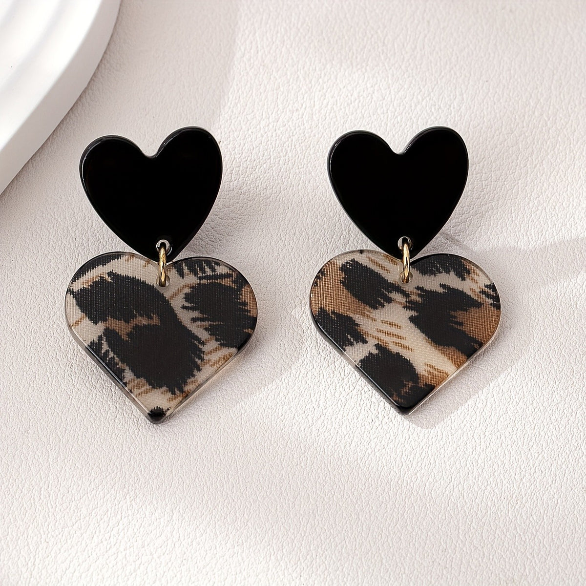 Vintage Leopard Print Acrylic Heart Earrings