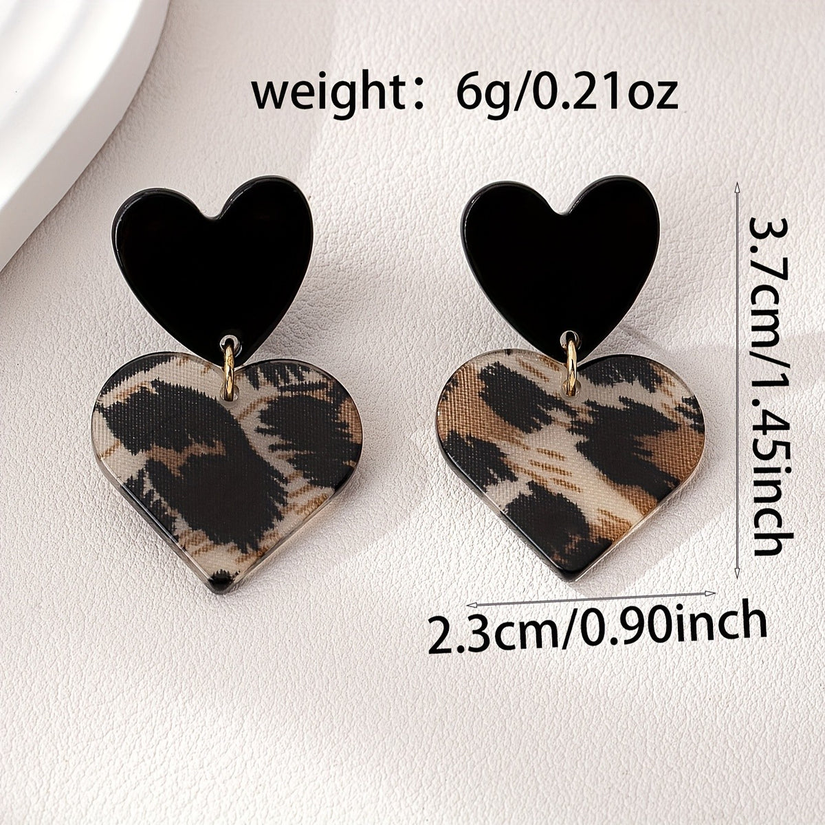 Vintage Leopard Print Acrylic Heart Earrings