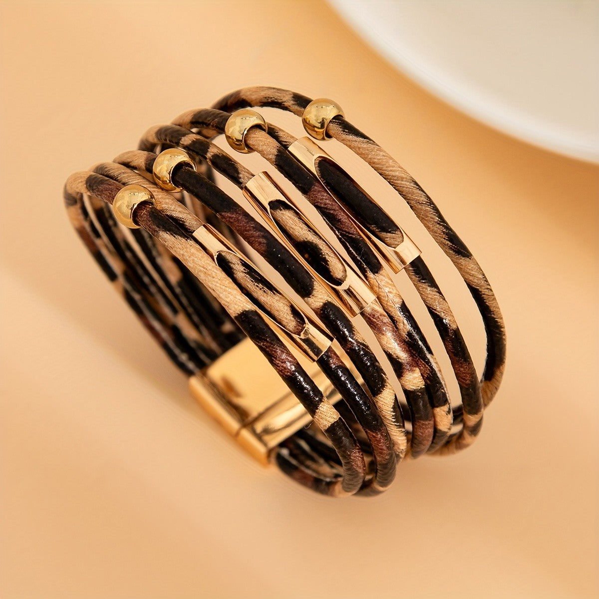 Boho Leopard Print Layered Bracelet