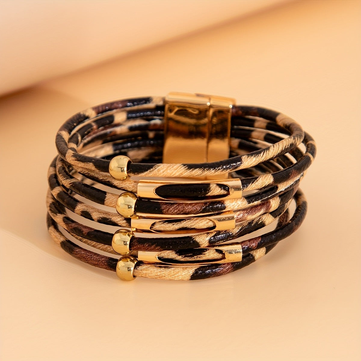 Boho Leopard Print Layered Bracelet