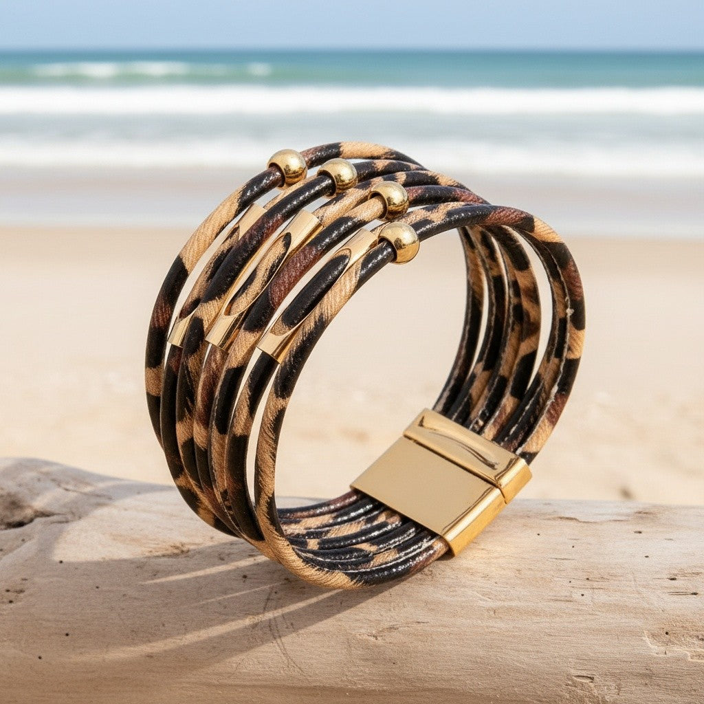 Boho Leopard Print Layered Bracelet
