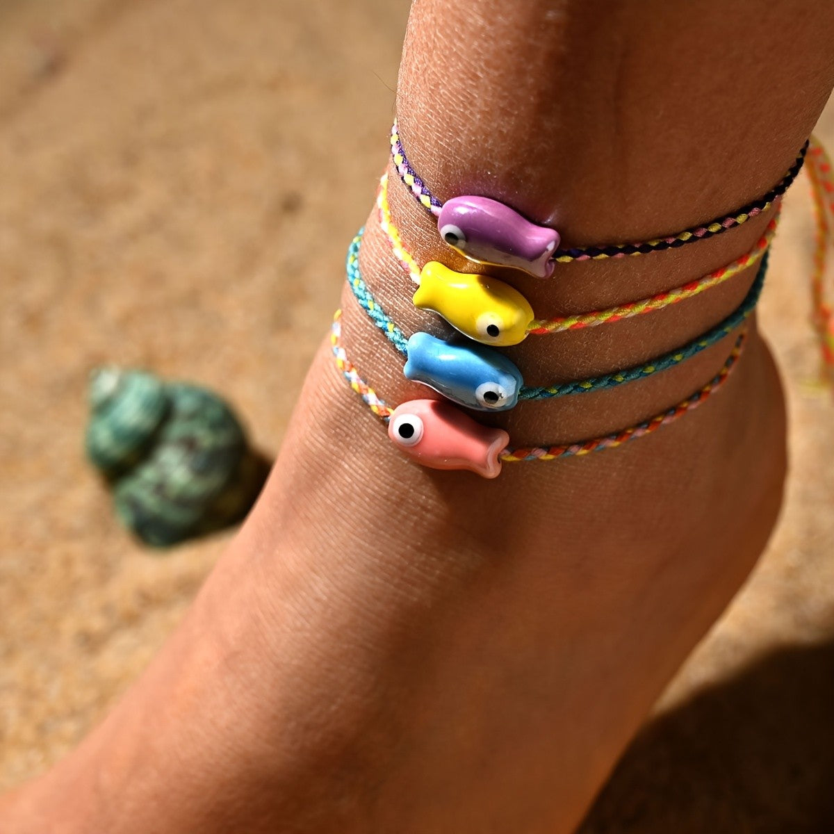 Boho Multicolor Ceramic Fish Anklet