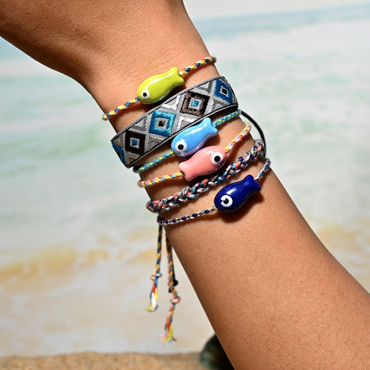 Boho Multicolor Ceramic Fish Anklet