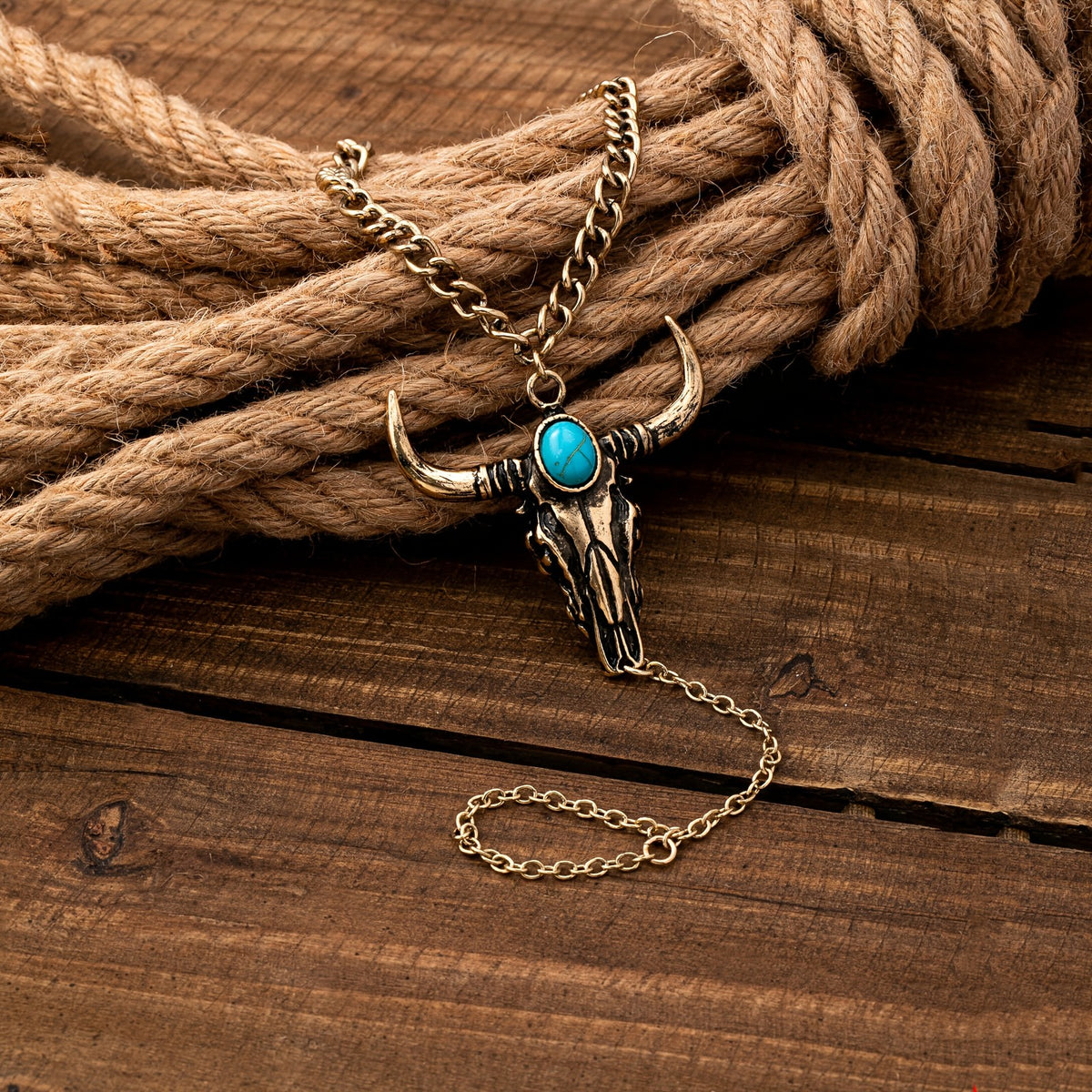 Vintage Turquoise Bull Skull Bracelet Ring Set