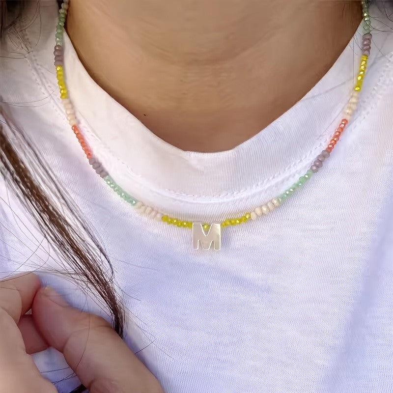 Dainty Rainbow Bead Initial Necklace