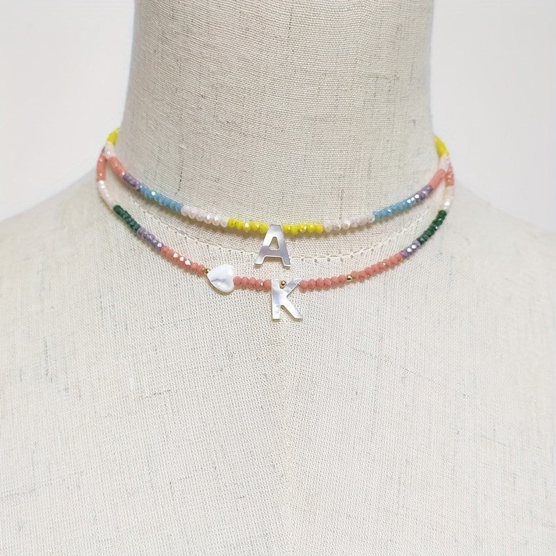 Dainty Rainbow Bead Initial Necklace
