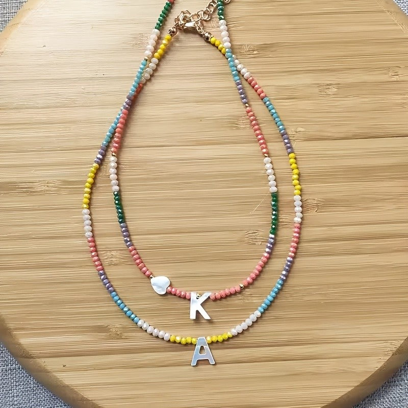 Dainty Rainbow Bead Initial Necklace
