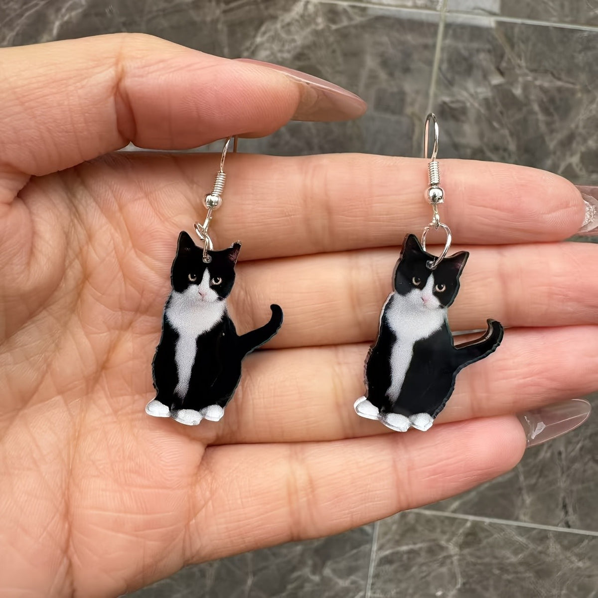 Cute Black And White Cat Earrings