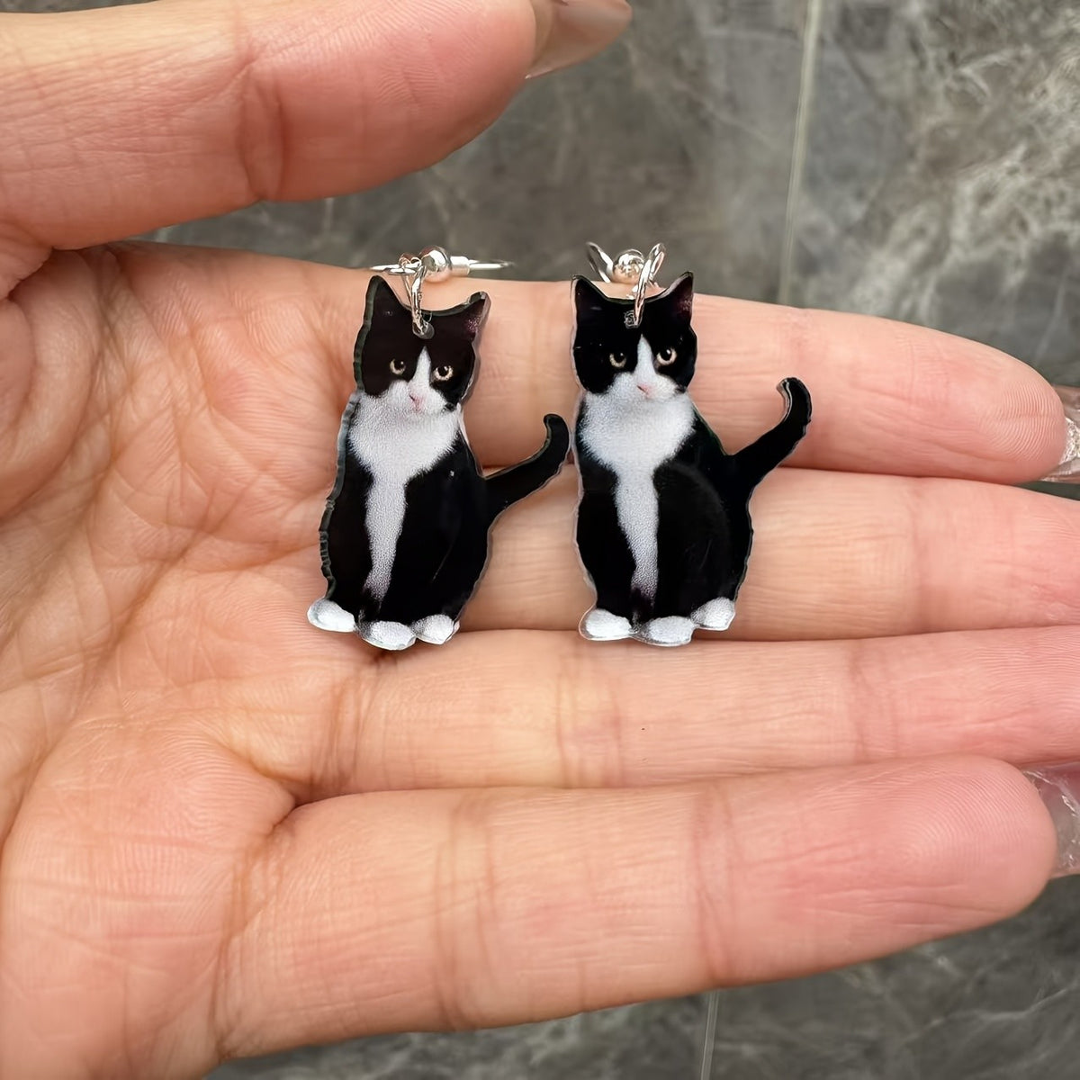 Cute Black And White Cat Earrings