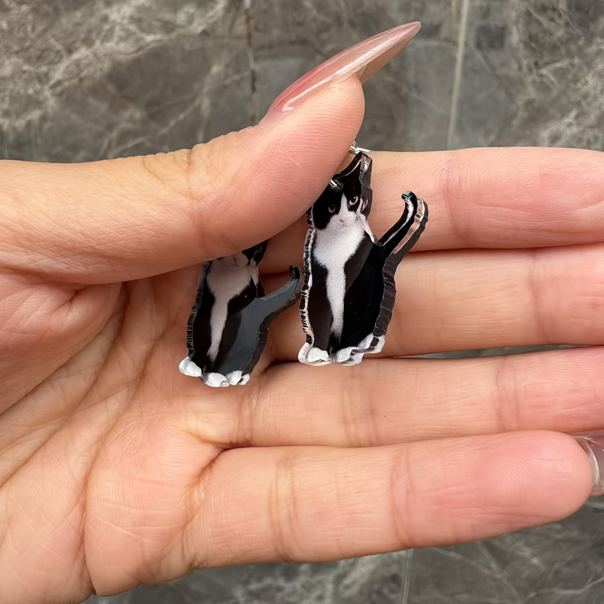 Cute Black And White Cat Earrings