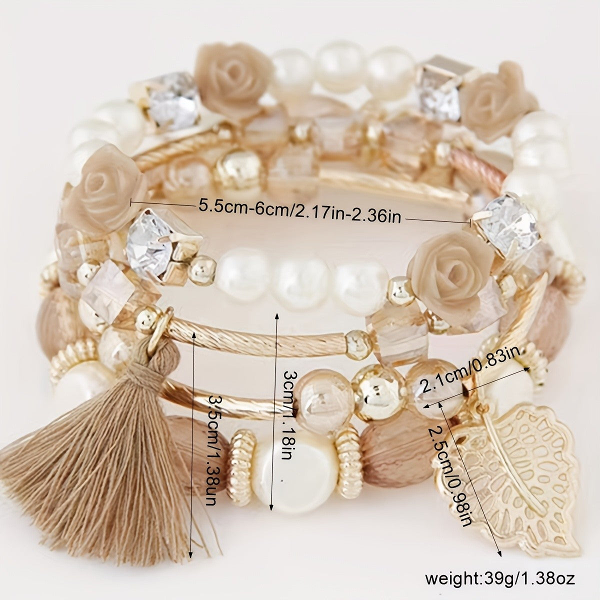 Boho Leaf Tassel Stacking Bracelet Set