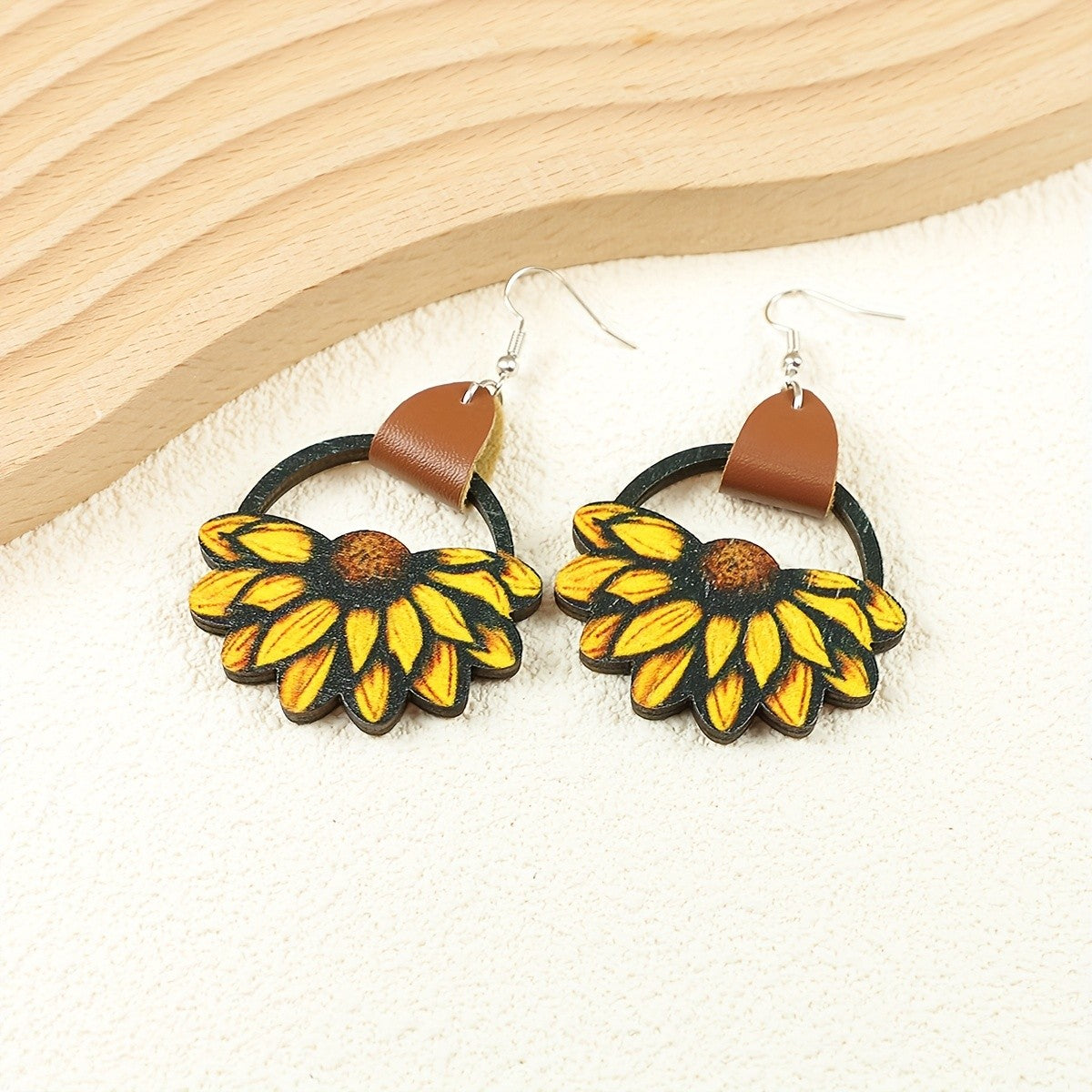 Boho Wooden Sunflower Earrings