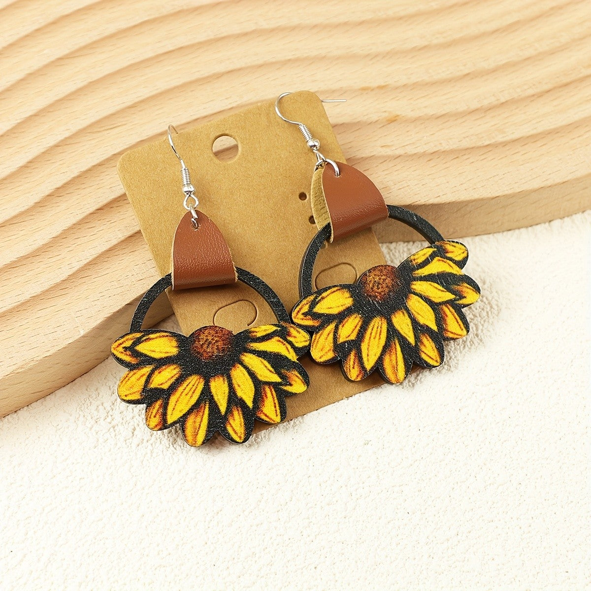 Boho Wooden Sunflower Earrings