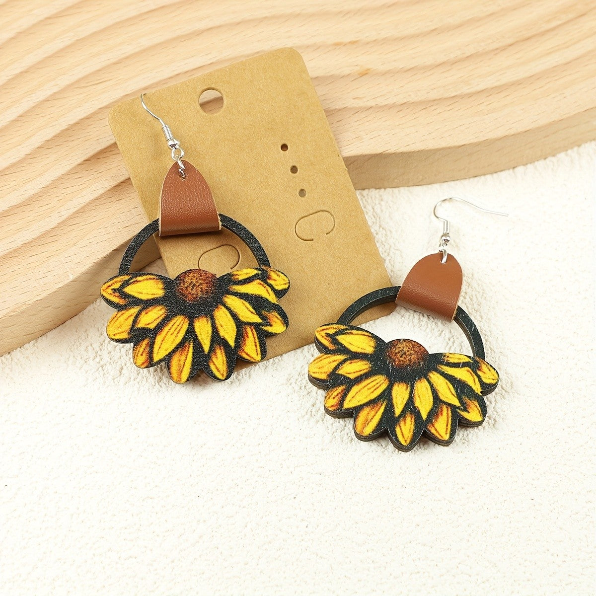 Boho Wooden Sunflower Earrings