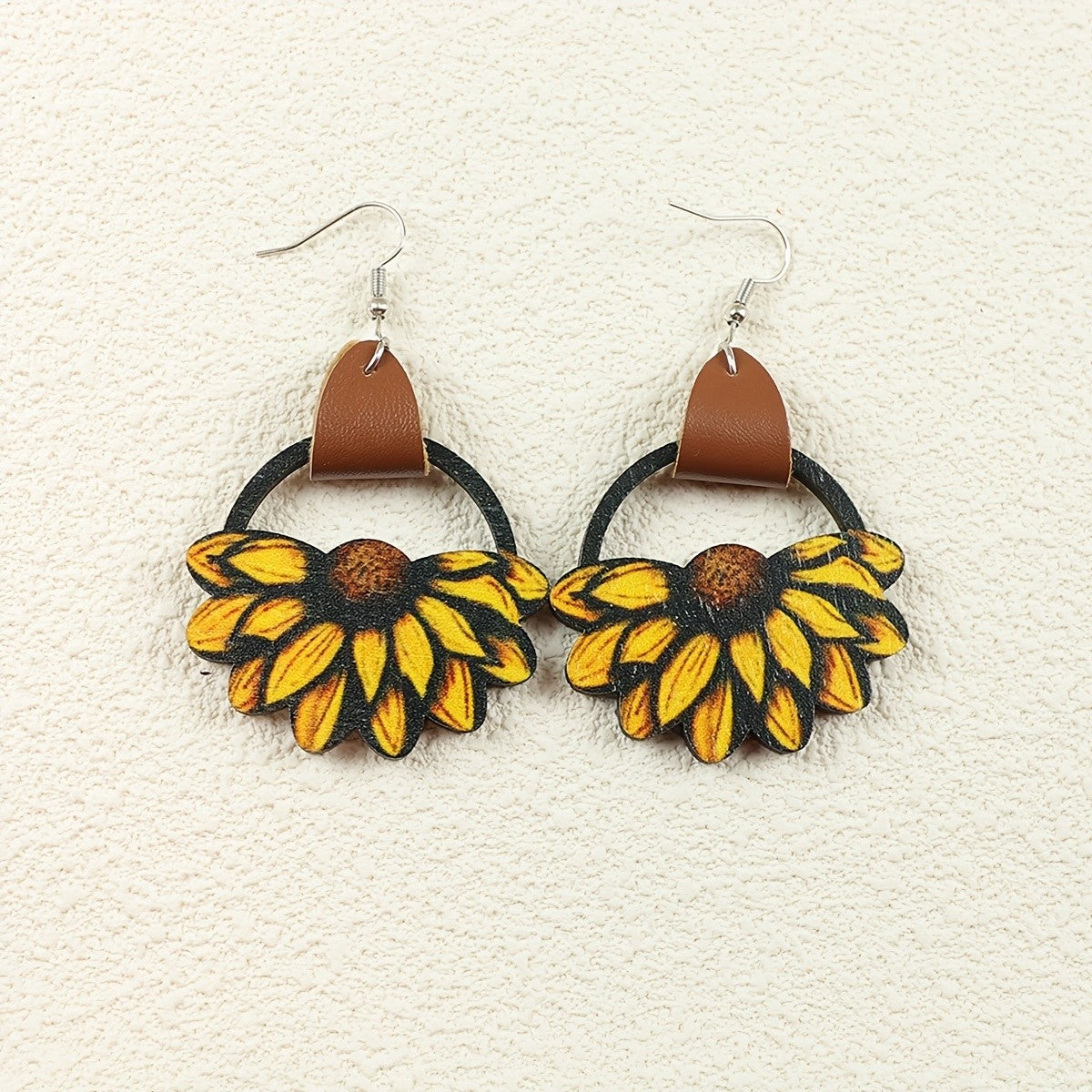 Boho Wooden Sunflower Earrings