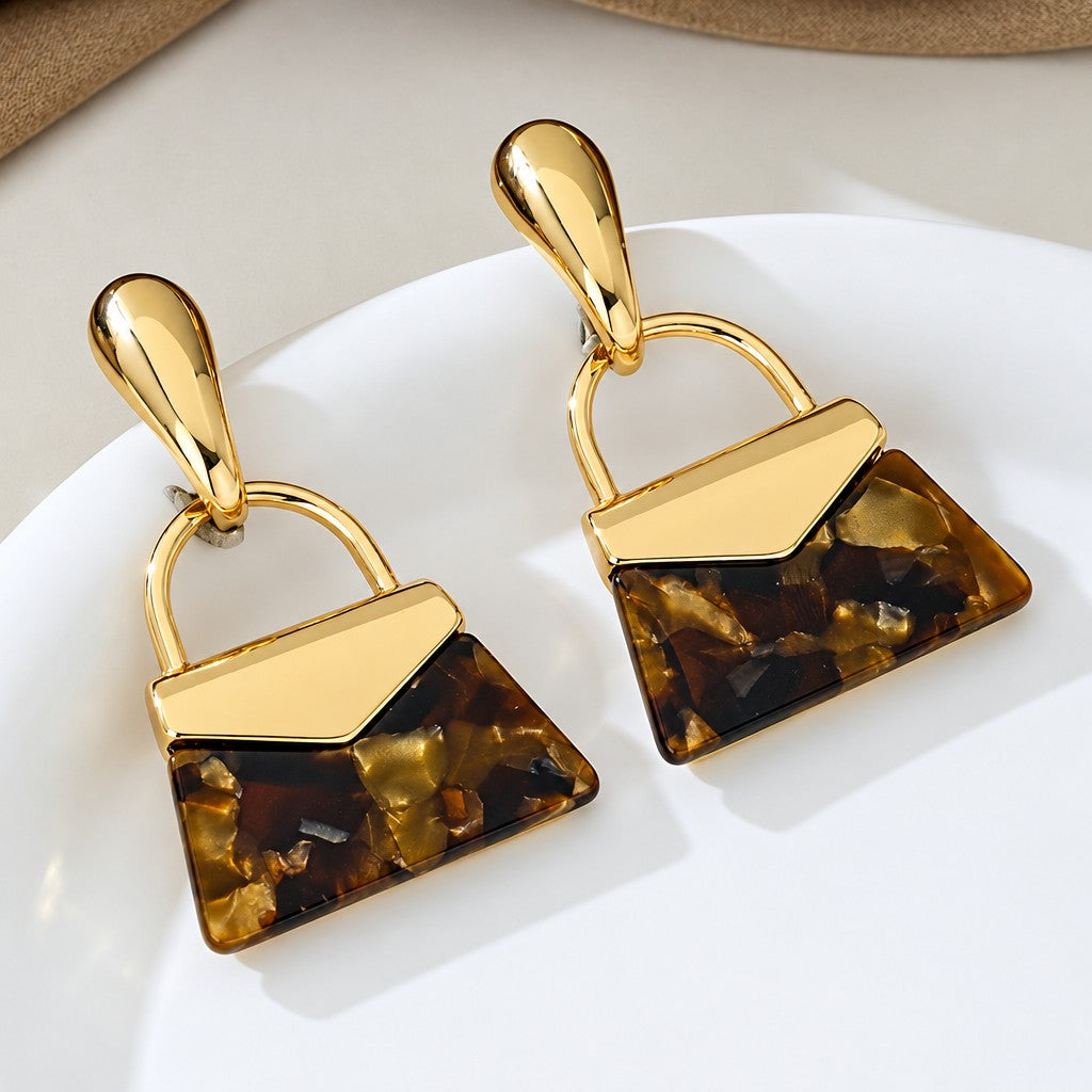 Elegant Tortoise Acrylic Bag Drop Earrings