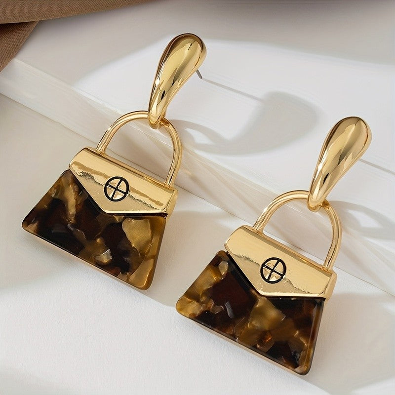Elegant Tortoise Acrylic Bag Drop Earrings