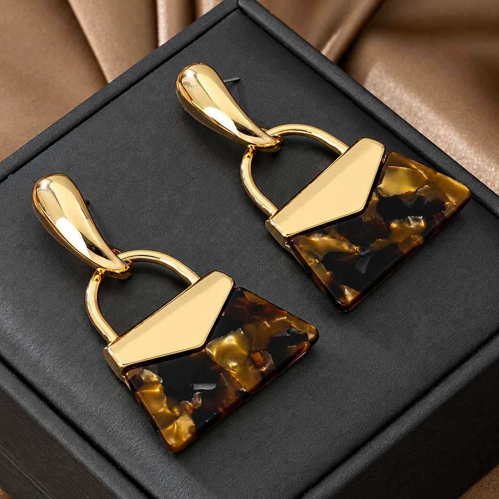 Elegant Tortoise Acrylic Bag Drop Earrings