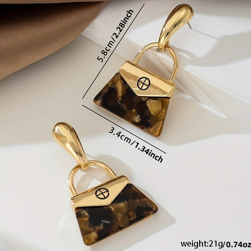 Elegant Tortoise Acrylic Bag Drop Earrings
