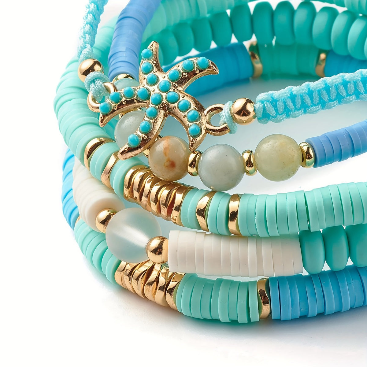 Boho Turquoise Starfish Beaded Bracelet Set
