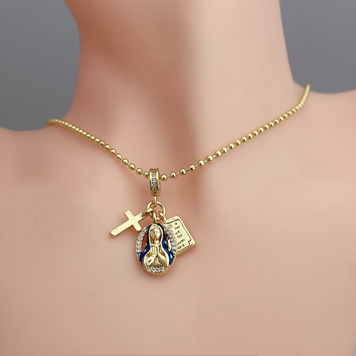 18k Elegant Virgin Mary Necklace & Bracelet Set
