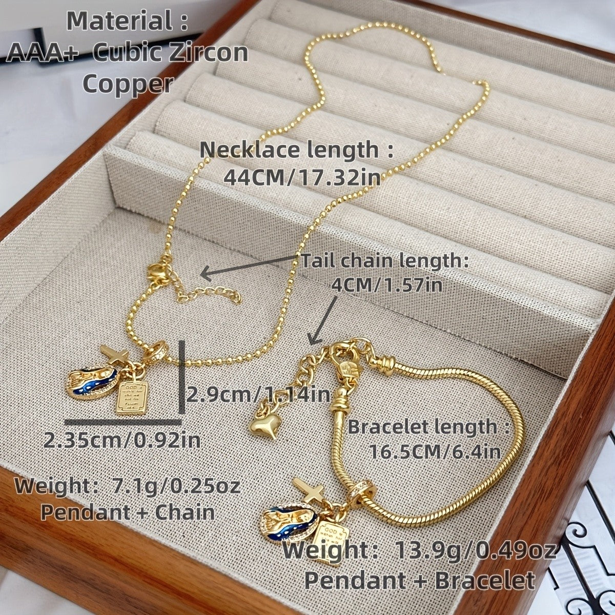 18k Elegant Virgin Mary Necklace & Bracelet Set