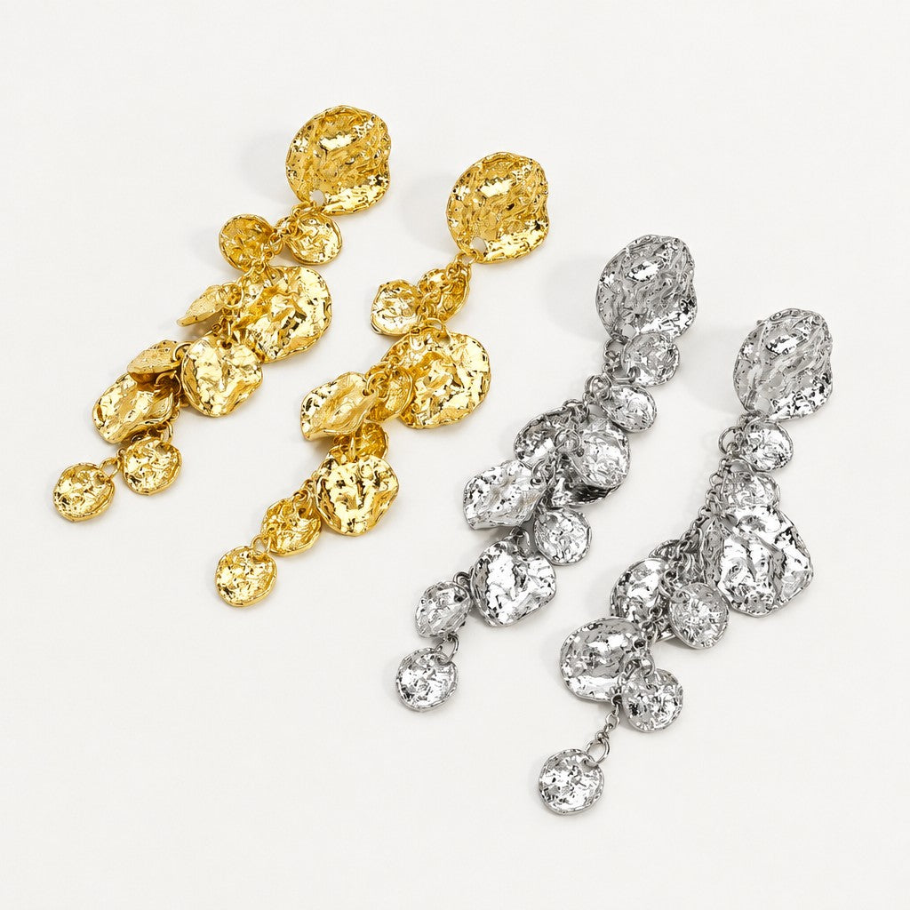 Elegant Textured Disc Drop Earrings