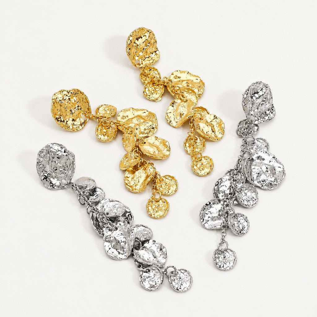 Elegant Textured Disc Drop Earrings