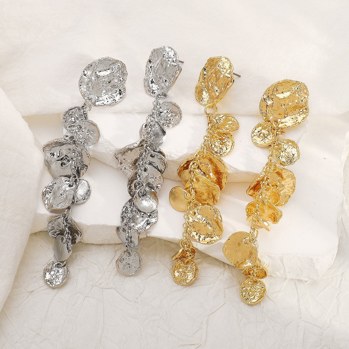 Elegant Textured Disc Drop Earrings