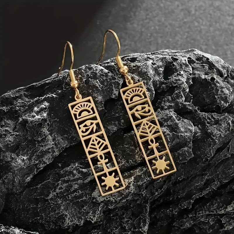 Boho Egyptian Hieroglyph Bar Earrings