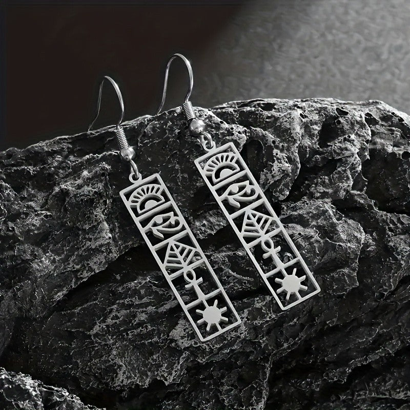 Boho Egyptian Hieroglyph Bar Earrings