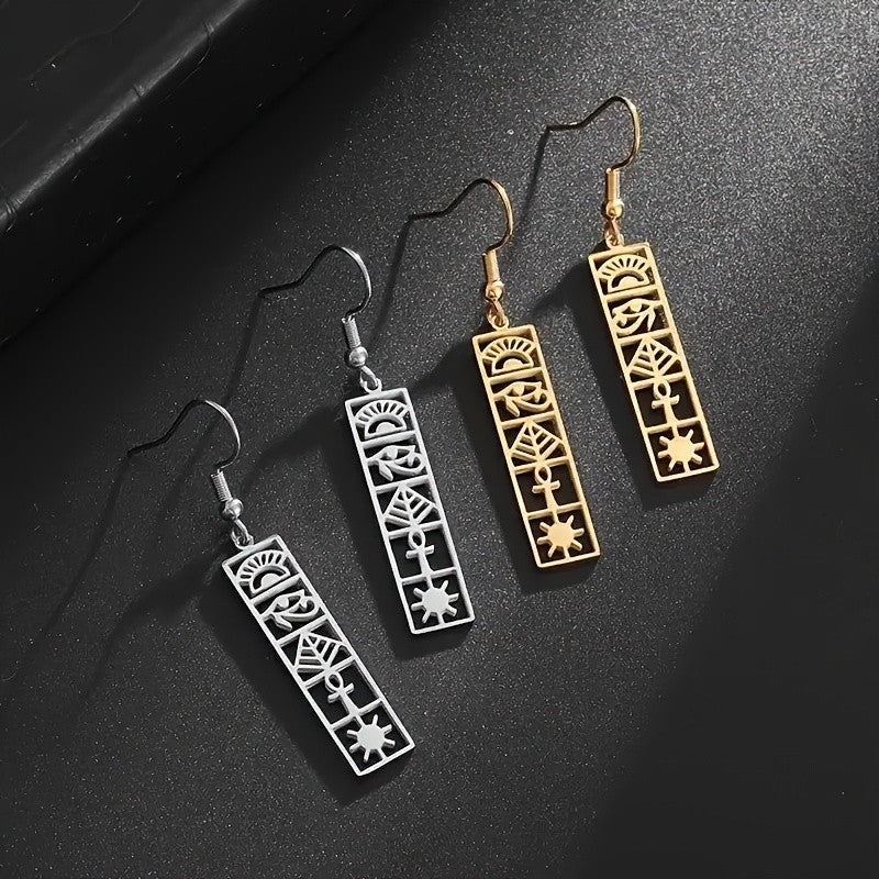 Boho Egyptian Hieroglyph Bar Earrings