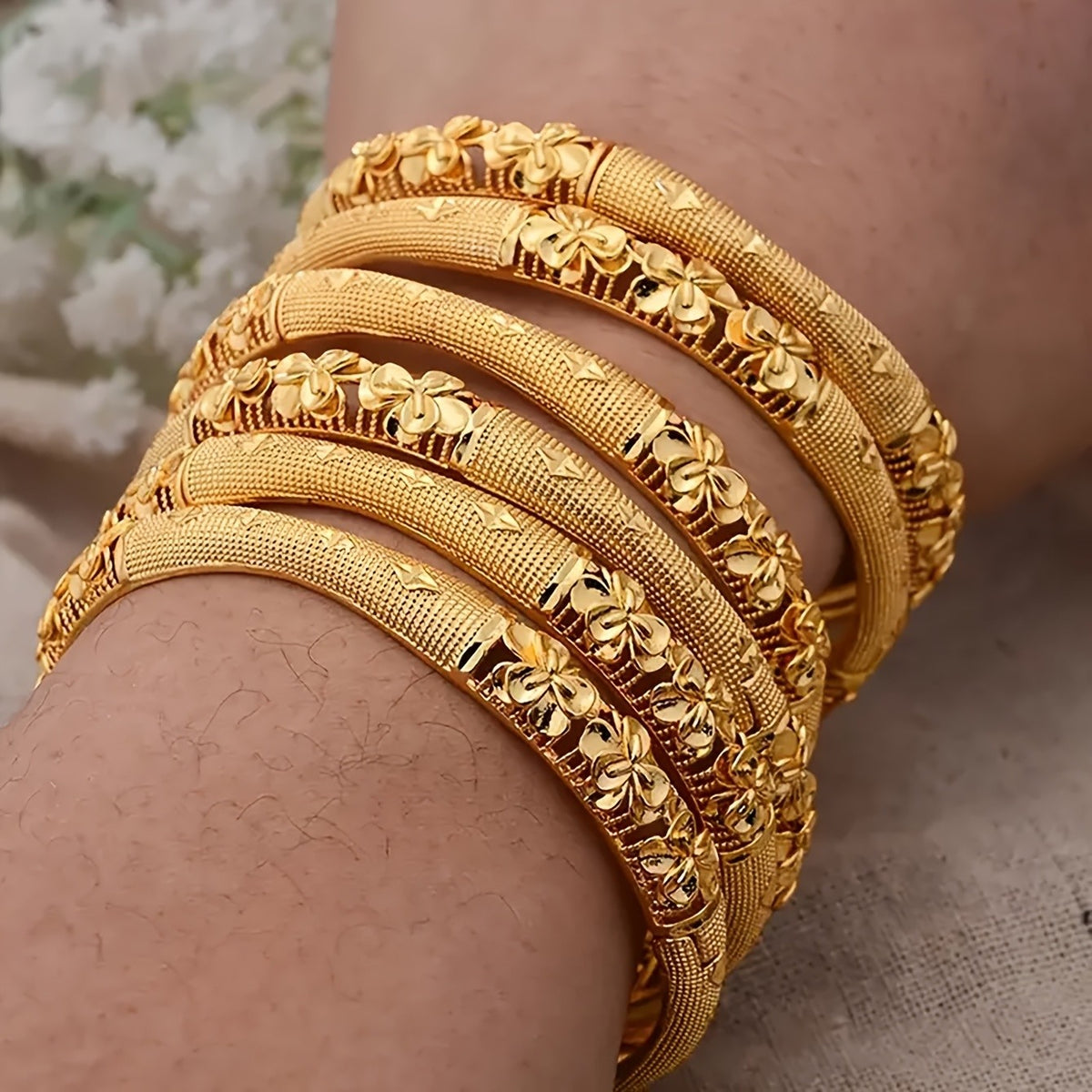 Boho Floral Open Cuff Bracelet