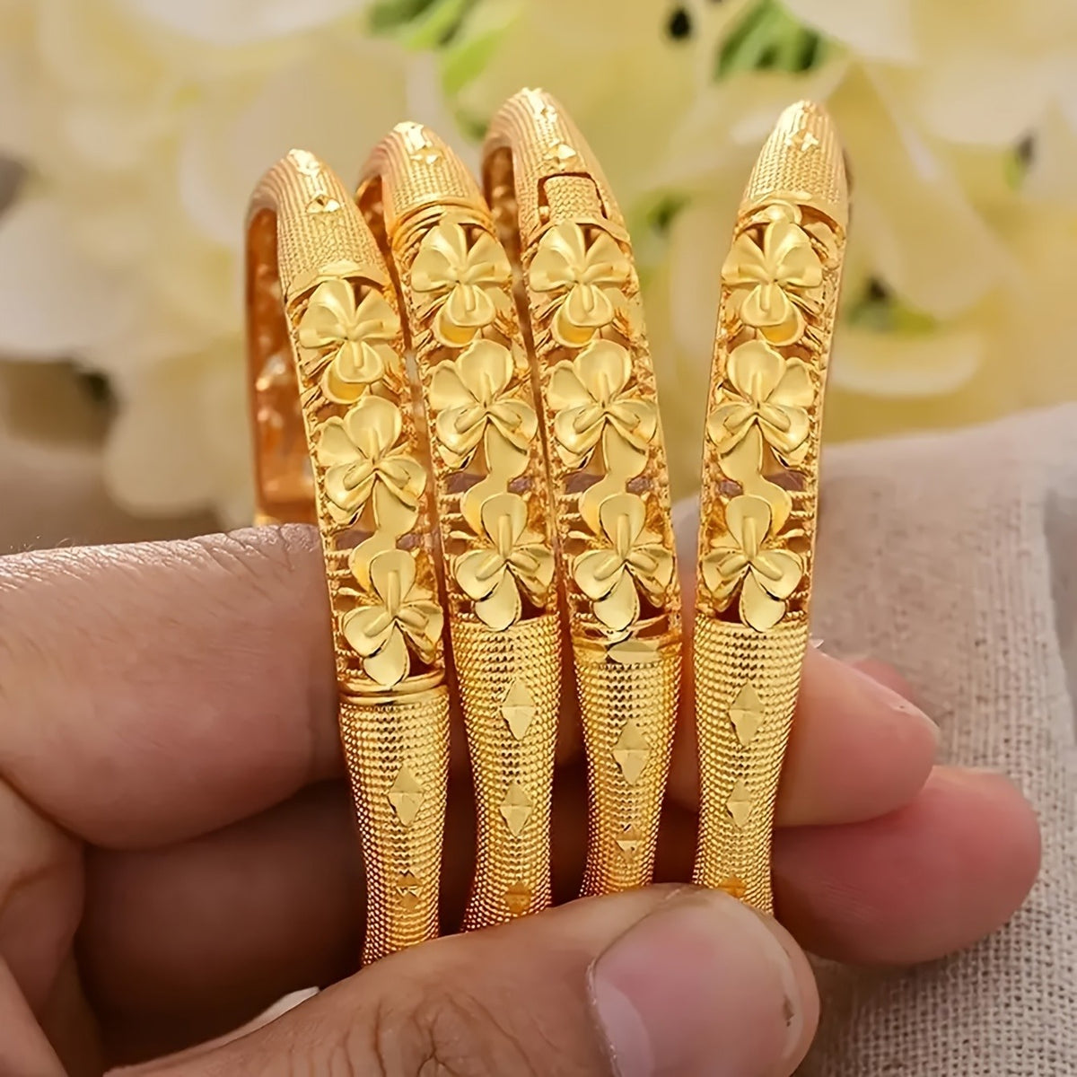 Boho Floral Open Cuff Bracelet