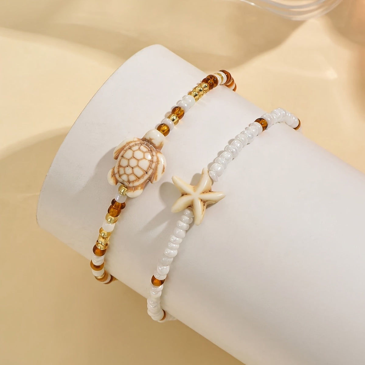 2pc Boho Starfish & Turtle Anklet Set