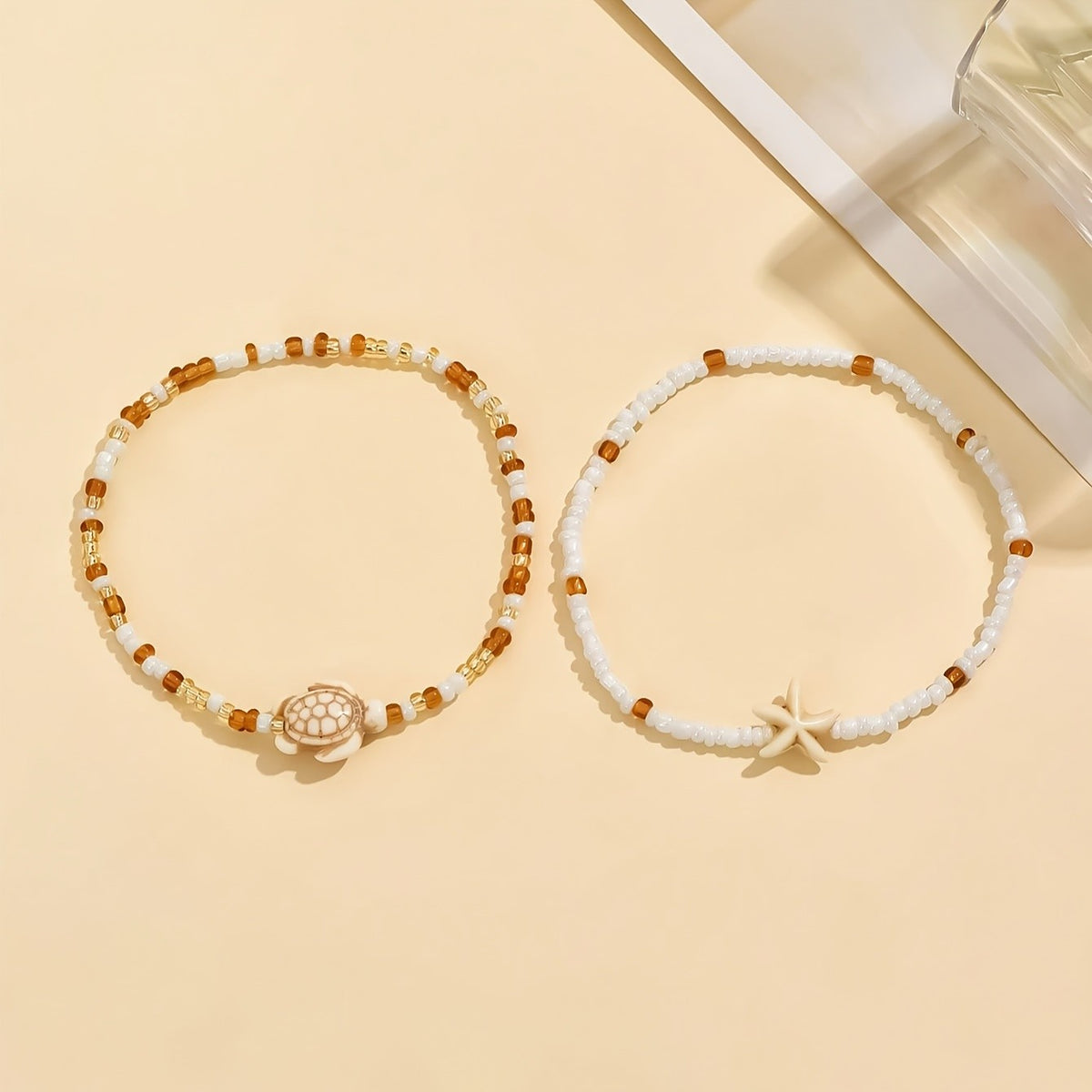 2pc Boho Starfish & Turtle Anklet Set