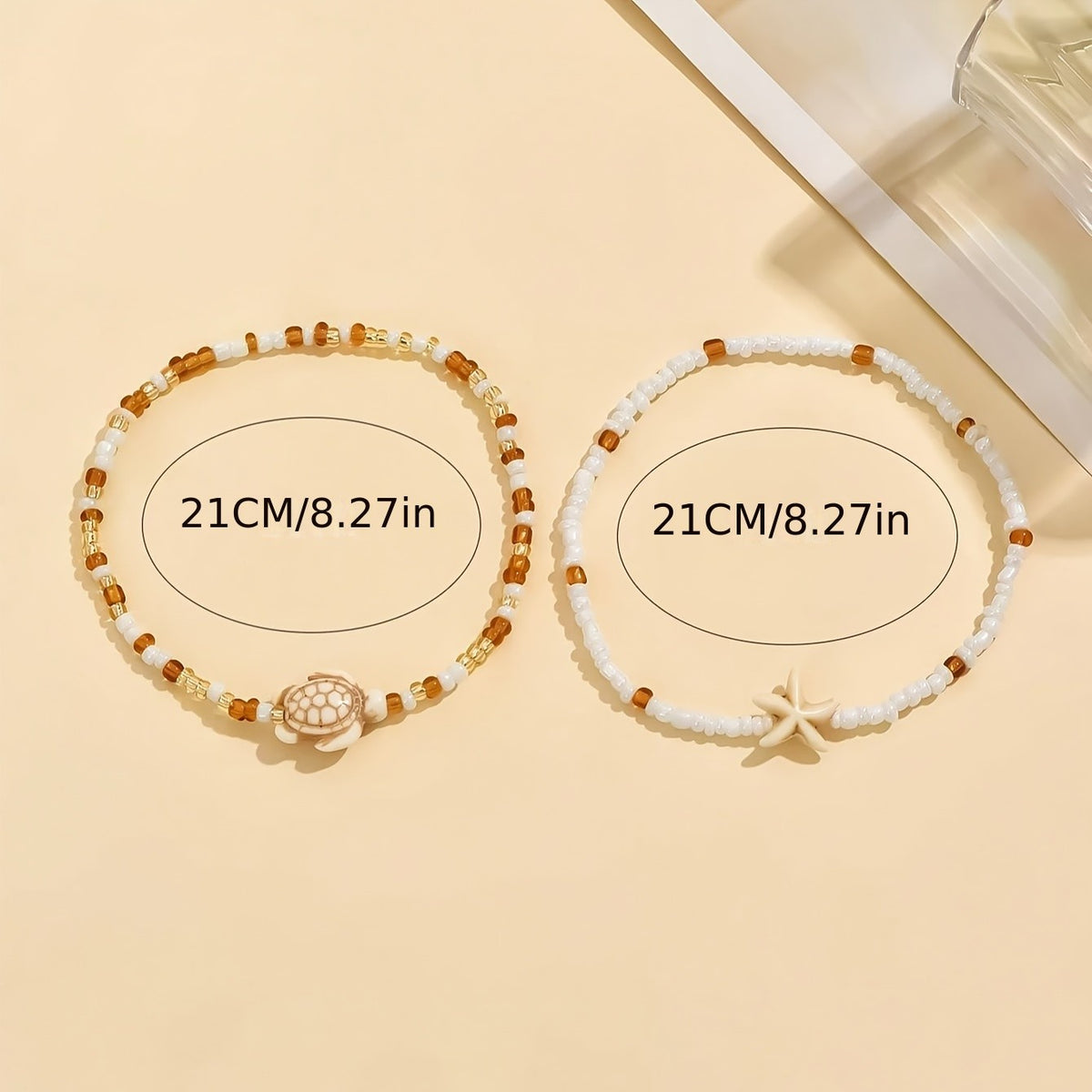 2pc Boho Starfish & Turtle Anklet Set