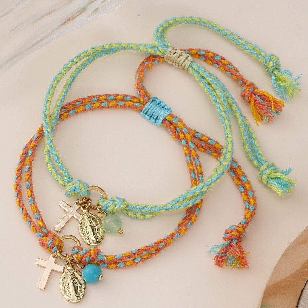18k Boho Braided Cross Bracelet