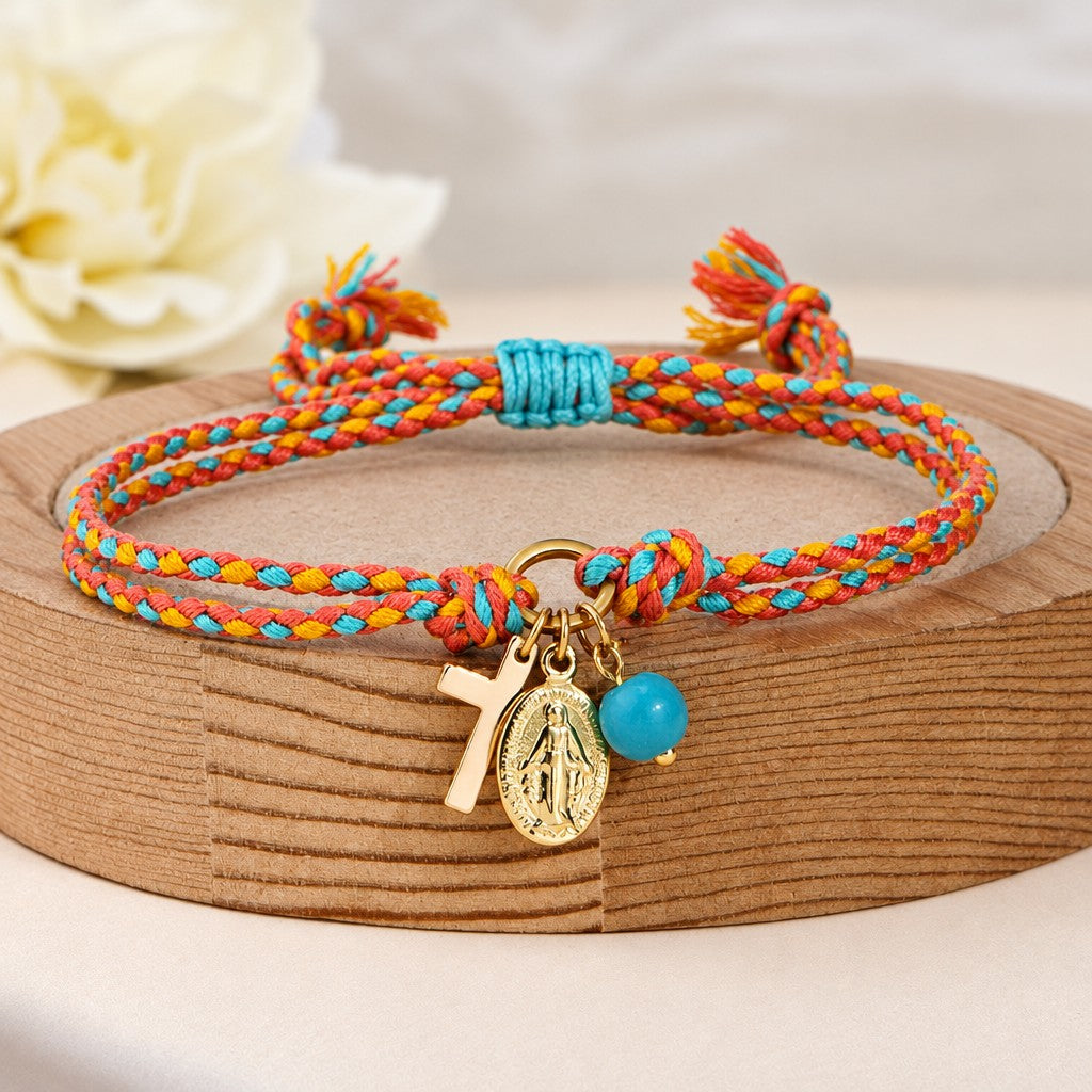 18k Boho Braided Cross Bracelet