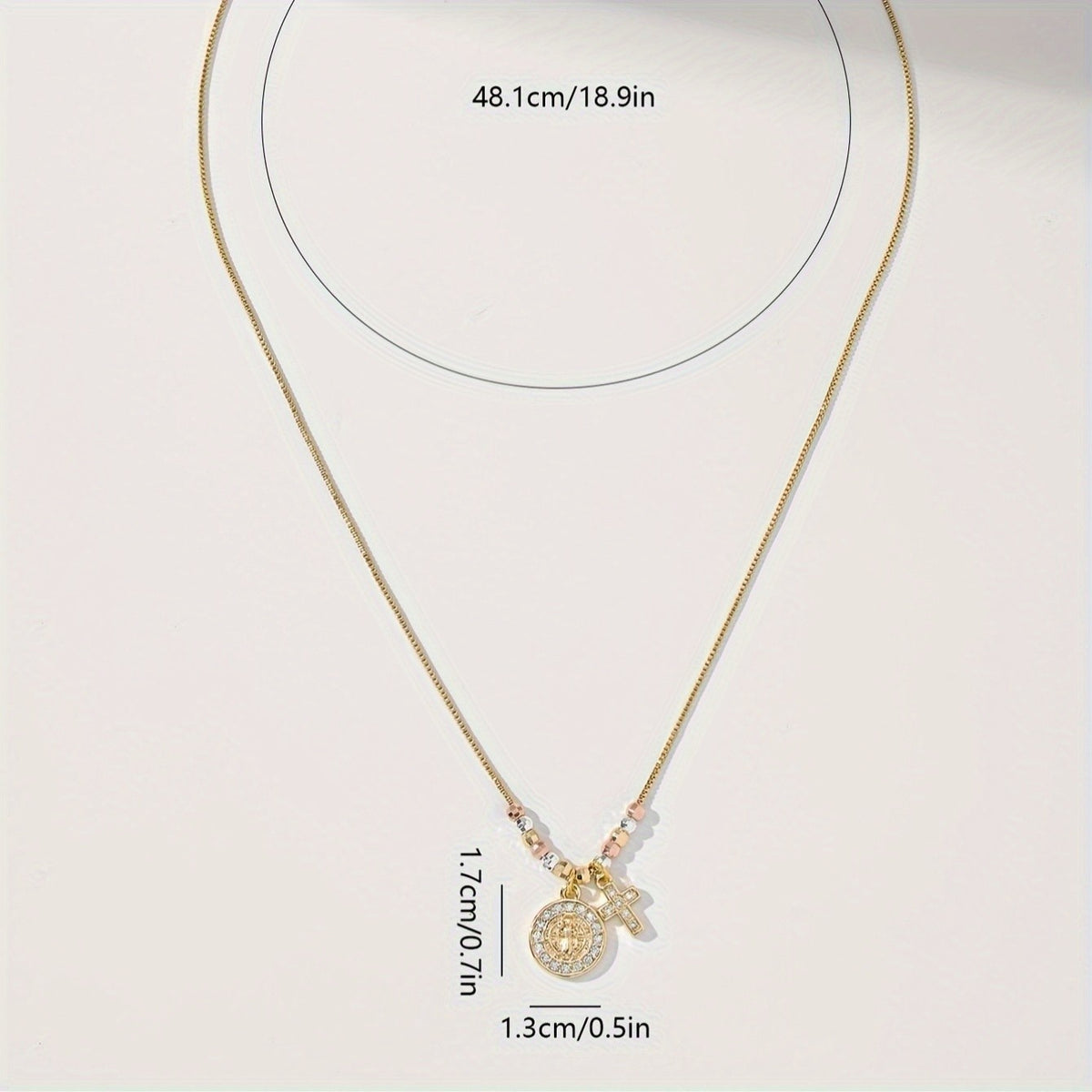 14k Boho Religious Cross Medal Necklace