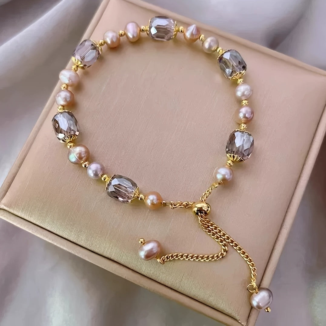 Elegant Purple Crystal Pearl Bracelet