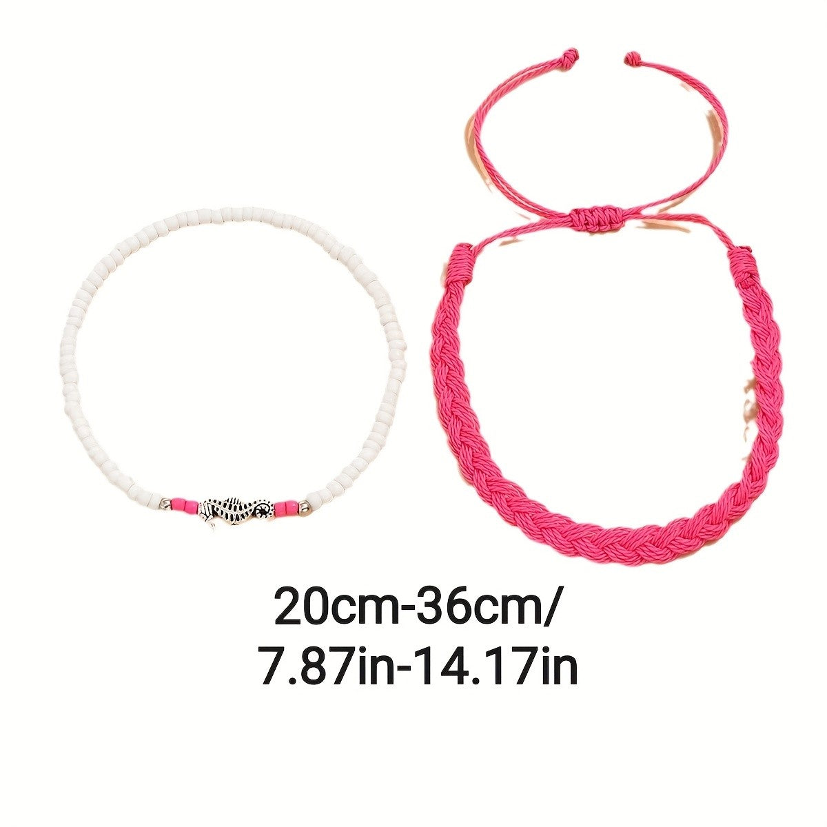 2pc Boho Woven & Beaded Seahorse Anklet Set