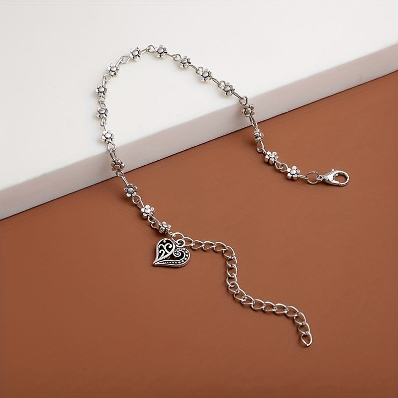 Dainty Floral Blossom Heart Anklet